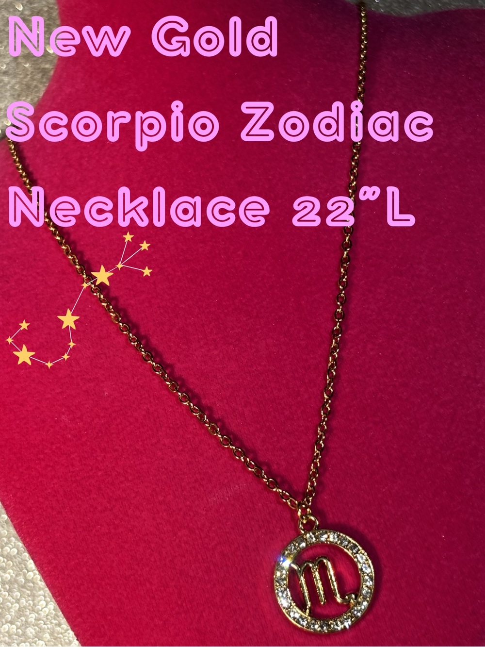 Scorpio Zodiac Sign Embellished Statement Necklace Gold Rhinestone mcbling Y2K